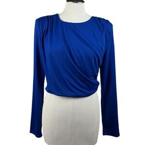 Women's DO + BE Royal‎ Blue Blouse Ruched Long Sleeve Side Zip Cropped Top Large